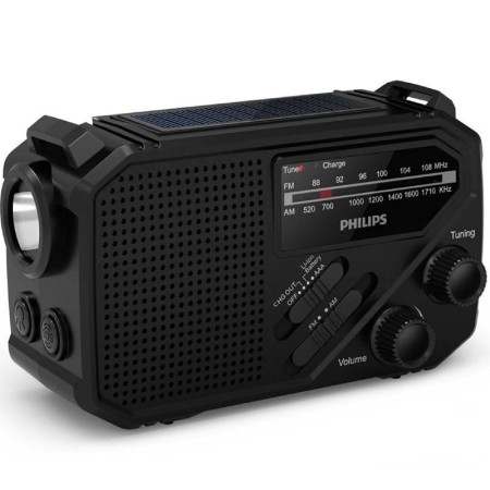 Radio Portátil Philips TAR1609/ a Pilas/ con Batería/ Linterna/ Placa Solar/ Negra