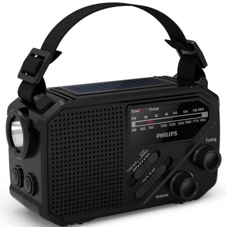 Radio Portátil Philips TAR1609/ a Pilas/ con Batería/ Linterna/ Placa Solar/ Negra
