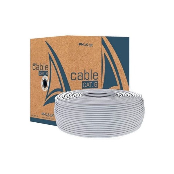 Bobina cable red solido phasak utp cat.6 awg23 cca 100m gris phr 6100