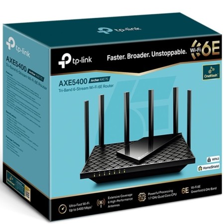Router Inalámbrico TP-Link Archer AXE75/ WiFi 6E/ 5400 Mbps/ 2.4GHz 5GHz 6GHz/ 6 Antenas/ WiFi 802.11ax/ac/n/a/ - n/b/g
