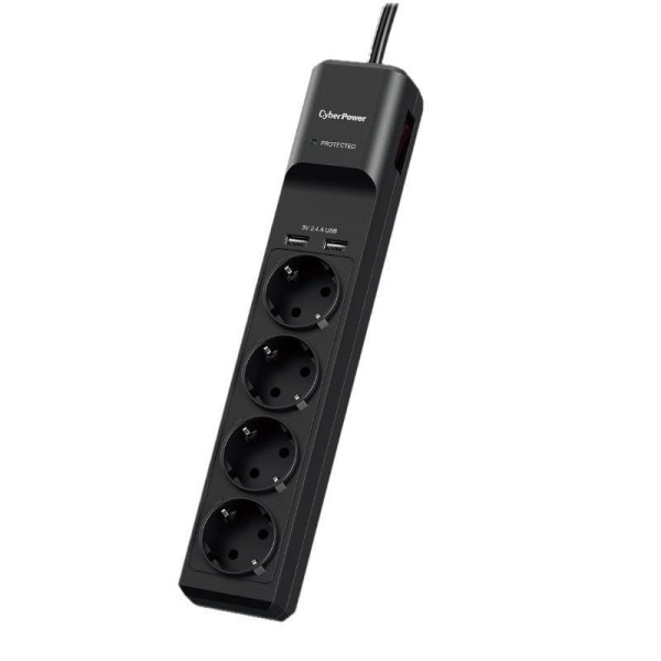 Regleta con interruptor Cyberpower P0420SUD0-DE/ 4 Tomas de corriente/ 2 USB/ Cable 1.8m/ Negra