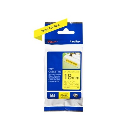 Cinta laminada super adhesiva brother tzes641 texto negro sobre fondo amarillo