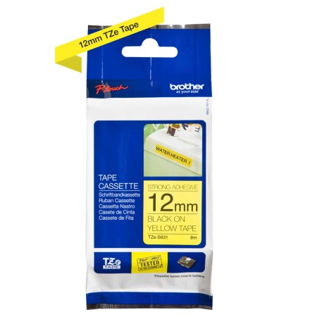 Cinta super adhesiva brother tzes631 12mm x 8m amarillo - negro