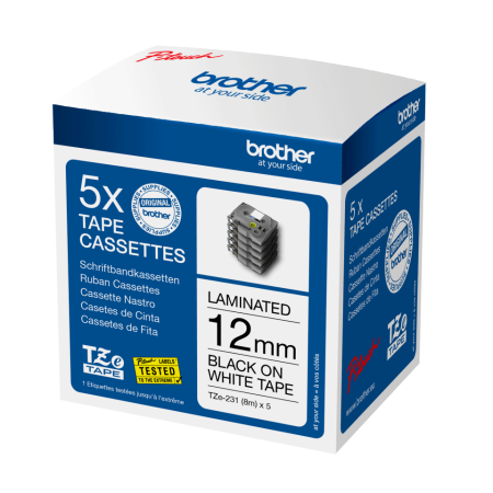 Pack cintas laminadas brother tze231m5 12mm x 8m 5 unidades