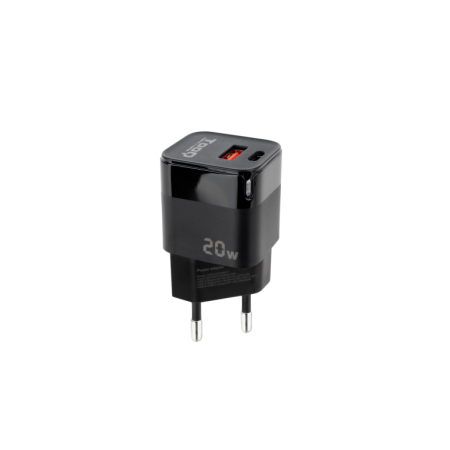 Cargador pared tooq usb - c - pd  usb - a - qc 20w negro