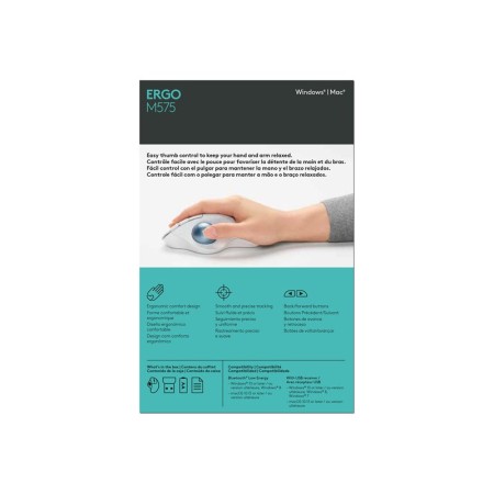 Mouse raton logitech ergo m575 bluetooth & wireless blanco