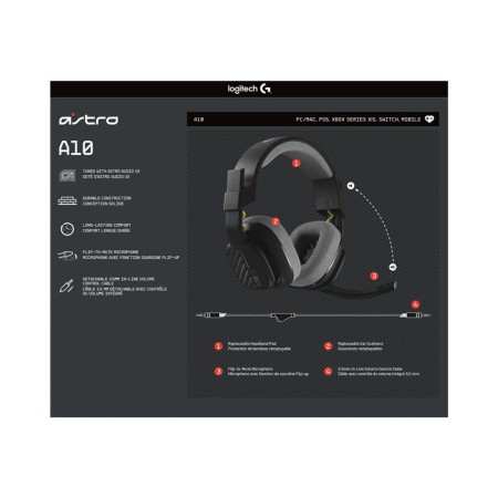 Auriculares con microfono logitech a10 astro gaming gen 2 jack 3.5mm negro