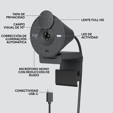 Webcam logitech brio 300 grafito full hd - usb tipo c