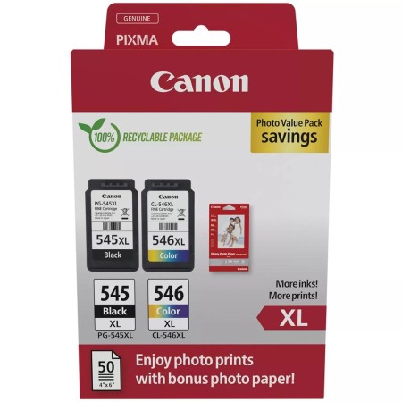 Multipack tinta canon pg - 545xl - cl - 546xl  papel 50 hojas