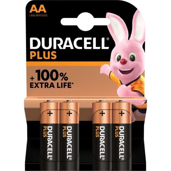 Pack de 4 Pilas AA Duracell Plus Extra Life LR6/ 1.5V/ Alcalinas