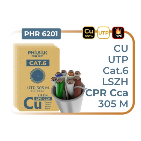 Bobina cable red phasak utp cat.6 lszh certificacion cpr (ignifugo) cca 305m gris phr 6201