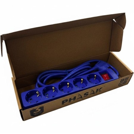 Regleta con Interruptor Phasak BN 0825/ 5 Tomas de Corriente/ Cable 1.8m/ Azul