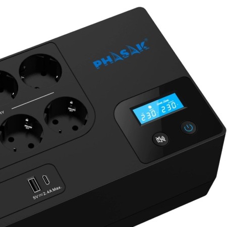 SAI Línea Interactiva Phasak Smart Home 1050VA/ 1050VA-600W/ 8 Salidas/ Formato Bloque