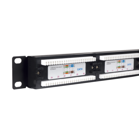Panel transferencia para armario rack 19 pulgadas phasak utp rj45 cat. 6 dual 24p 1u negro pu 2420