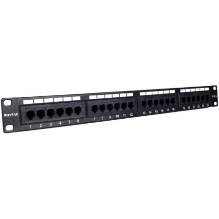 Panel transferencia para armario rack 19 pulgadas phasak utp rj45 cat. 6 dual 24p 1u negro pu 2420