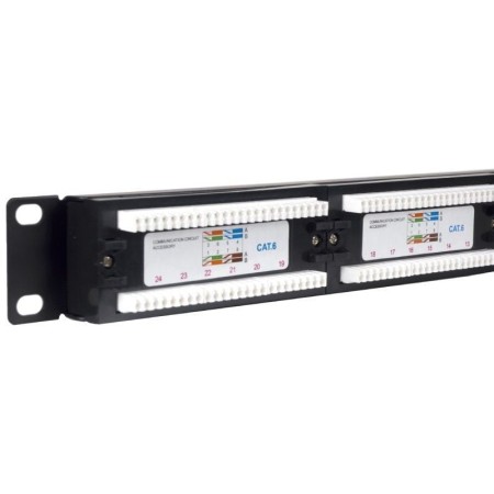 Panel transferencia para armario rack 19 pulgadas phasak utp rj45 cat. 6 dual 24p 1u negro pu 2420