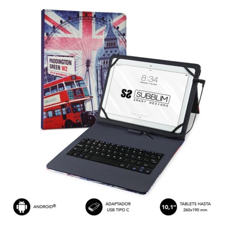 Funda  teclado subblim keytab usb tipo c 10.1 pulgadas england