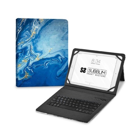 Funda  teclado subblim para tablet 11 pulgadas trendy marmol azul