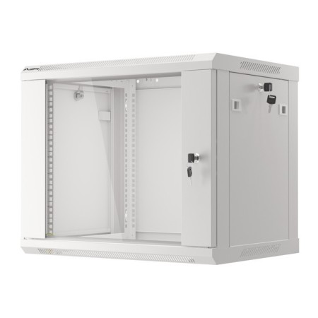 Armario lanberg mural rack 19 pulgadas 9u - 600x450 flat pack v2 puerta cristal gris
