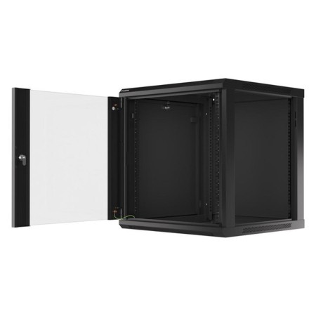 Armario lanberg mural rack 19 pulgadas 12u - 600x600 auto ensamblado negro puerta de cristal