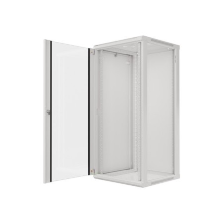 Armario lanberg mural rack 19 pulgadas 27u - 600x600 flat pack puerta cristal gris