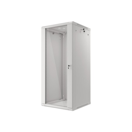 Armario lanberg mural rack 19 pulgadas 27u - 600x600 flat pack puerta cristal gris