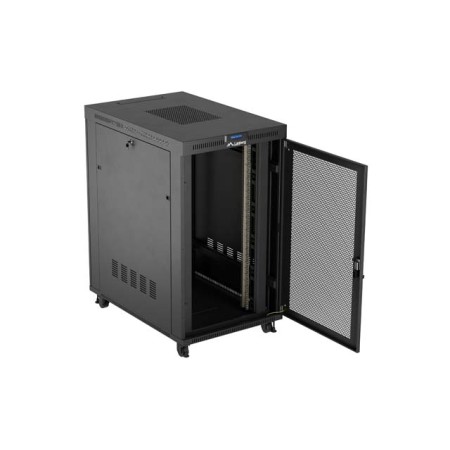 Armario lanberg rack 19 pulgadas 27u - 800x1200 puerta mesh con lcd flat pack negro
