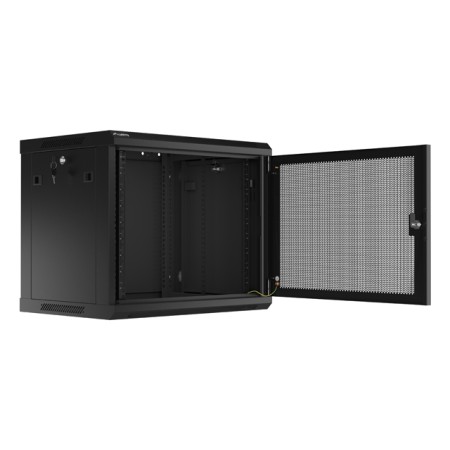 Armario lanberg mural rack 19 pulgadas 9u - 600x450 con puerta perforada negro flat pack