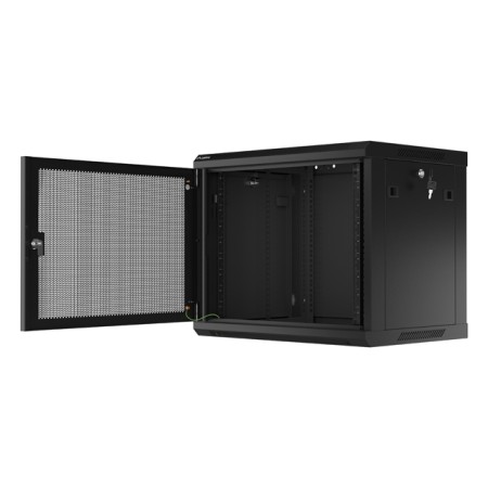 Armario lanberg mural rack 19 pulgadas 9u - 600x450 con puerta perforada negro flat pack