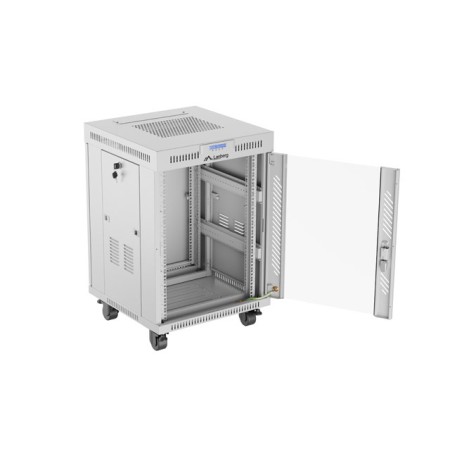 Armario lanberg rack 19 pulgadas 15u - 600x600 flat pack gris puerta de cristal con lcd