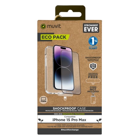 Funda muvit shockproof 2m para apple iphone 15 pro max transparente  protector pantalla cristal templado marco negro