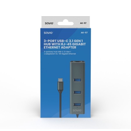 HUB SAVIO USB(C) - 3 X USB(A) 3.1 + 1 X RJ45