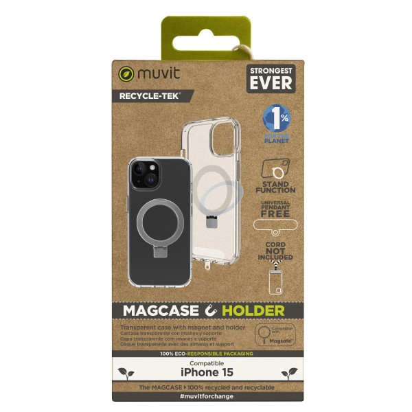 Funda muvit recycletek magsafe  soporte para iphone 15 transparente