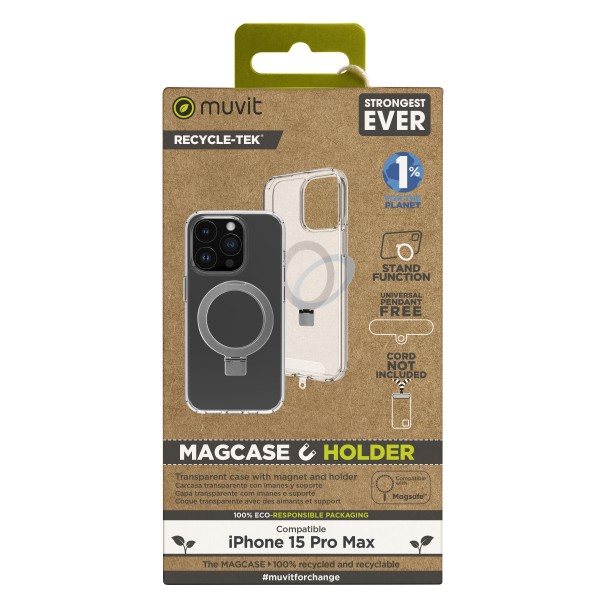 Funda muvit recycletek magsafe  soporte para iphone 15 pro max transparente