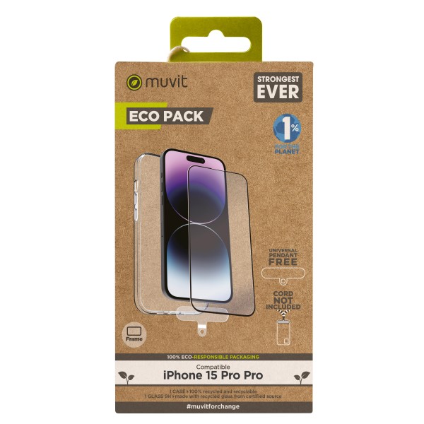 Funda muvit para iphone 15 pro max  protector pantalla vidrio templado plano marco negro