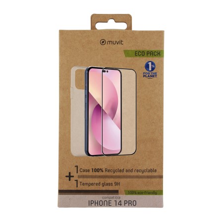 Funda muvit para iphone 14 pro  protector pantalla vidrio templado plano marco negro