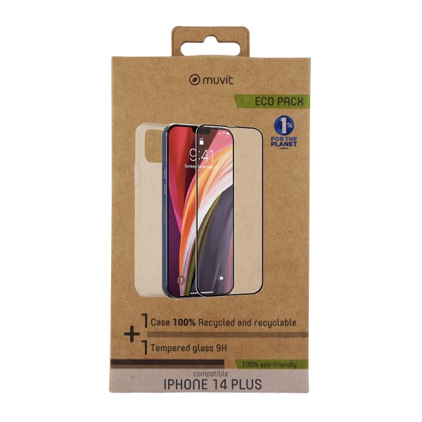 Funda muvit para iphone 14 plus  protector pantalla vidrio templado plano marco negro