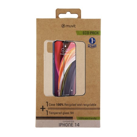 Funda muvit para iphone 14  protector pantalla vidrio templado plano marco negro