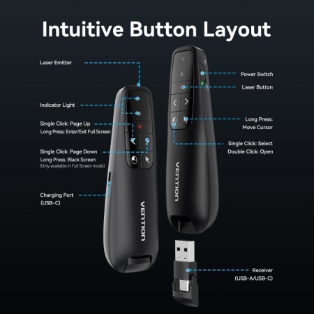 Presentador Inalámbrico Vention KQPB0-GL/ 2.4GHz/ Negro