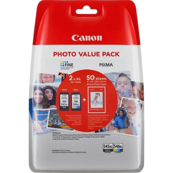 Multipack canon pg 545 xl cl 546 xl  papel 50 hojas (con alarmado)