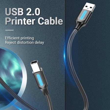 Cable USB 2.0 Impresora Vention COQBH/ USB Tipo-B Macho - USB Macho/ 480Mbps/ 2m/ Negro