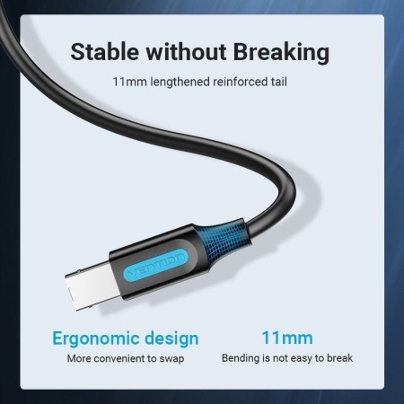 Cable USB 2.0 Impresora Vention COQBI/ USB Tipo-B Macho - USB Macho/ 480Mbps/ 3m/ Negro