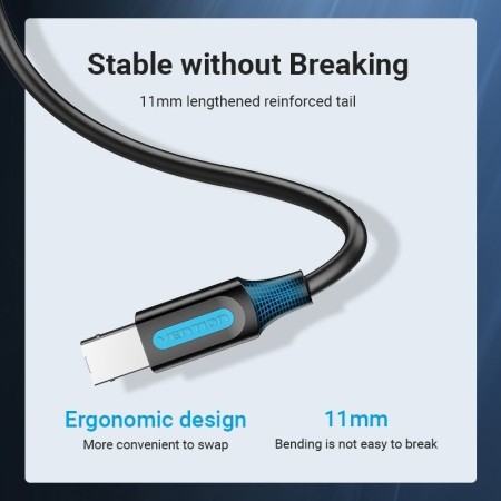 Cable USB 2.0 Impresora Vention COQBN/ USB Tipo-B Macho - USB Macho/ 480Mbps/ 15m/ Negro