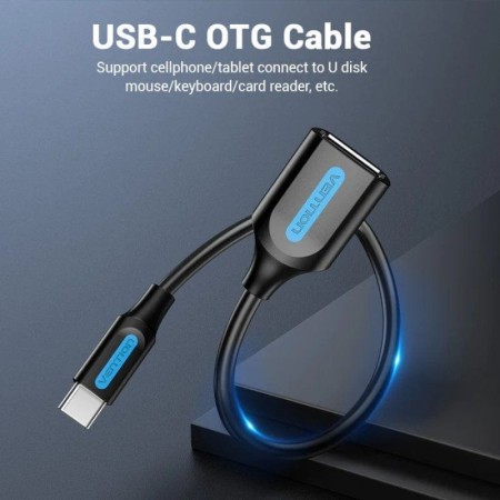 Cable USB 2.0 Tipo-C Vention CCSBB/ USB Tipo-C Macho - USB Hembra/ 15cm/ 480Mbps/ Negro