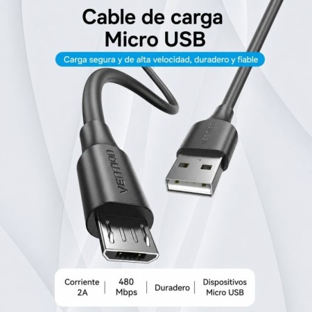 Cable USB 2.0 Vention CTIBC/ USB Macho - MicroUSB Macho/ Hasta 60W/ 480Mbps/ 25cm/ Negro