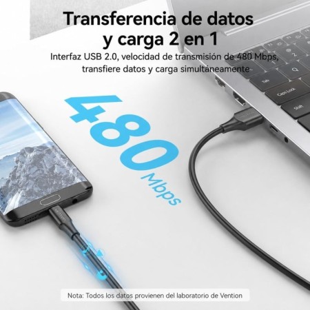 Cable USB 2.0 Vention CTIBC/ USB Macho - MicroUSB Macho/ Hasta 60W/ 480Mbps/ 25cm/ Negro