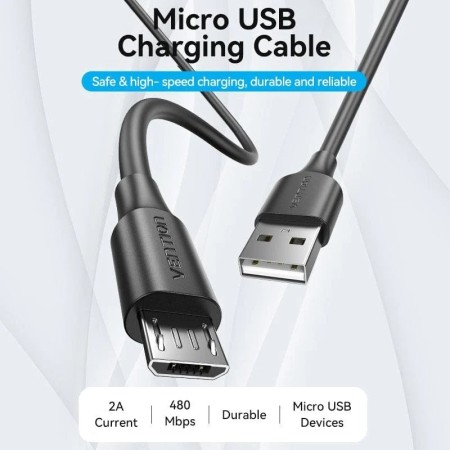 Cable USB 2.0 Vention CTIBG/ USB Macho - MicroUSB Macho/ Hasta 60W/ 480Mbps/ 1.5m/ Negro
