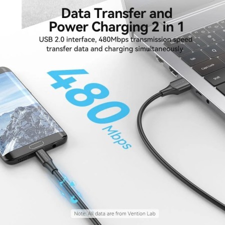 Cable USB 2.0 Vention CTIBG/ USB Macho - MicroUSB Macho/ Hasta 60W/ 480Mbps/ 1.5m/ Negro
