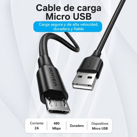 Cable USB 2.0 Vention CTIWF/ USB Macho - MicroUSB Macho/ Hasta 60W/ 480Mbps/ 1m/ Blanco