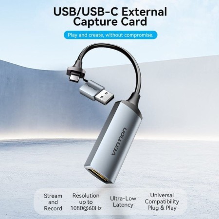 Conversor HDMI 4K 60Hz Vention ACWHA/ HDMI Hembra / USB Macho - USB Tipo-C Macho/ 480Mbps/ 10cm/ Negro